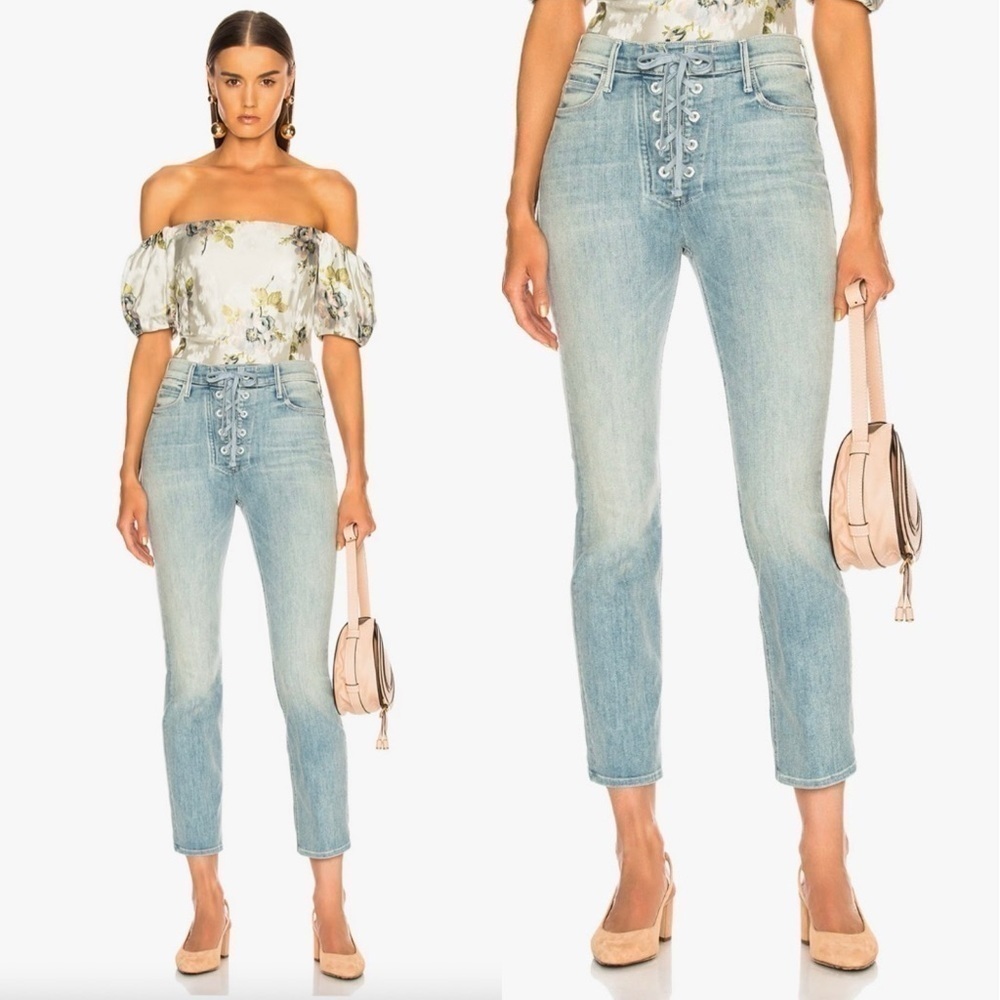 MOTHER- The Lace Up Dazzler Ankle Jeans in Light Wash Tinge Size 25